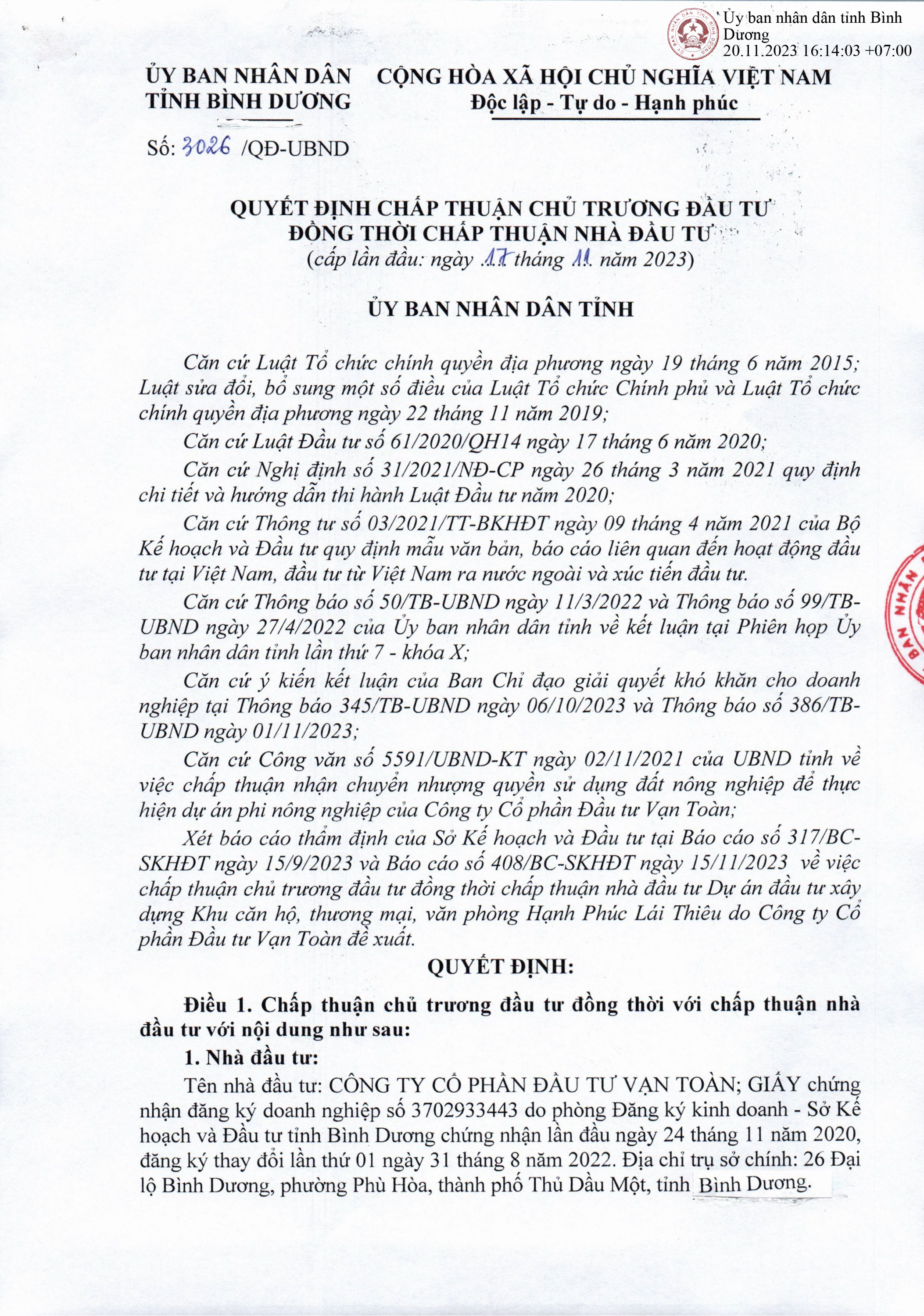 23.11.17 - 3026 - QĐ chủ trương đầu tư