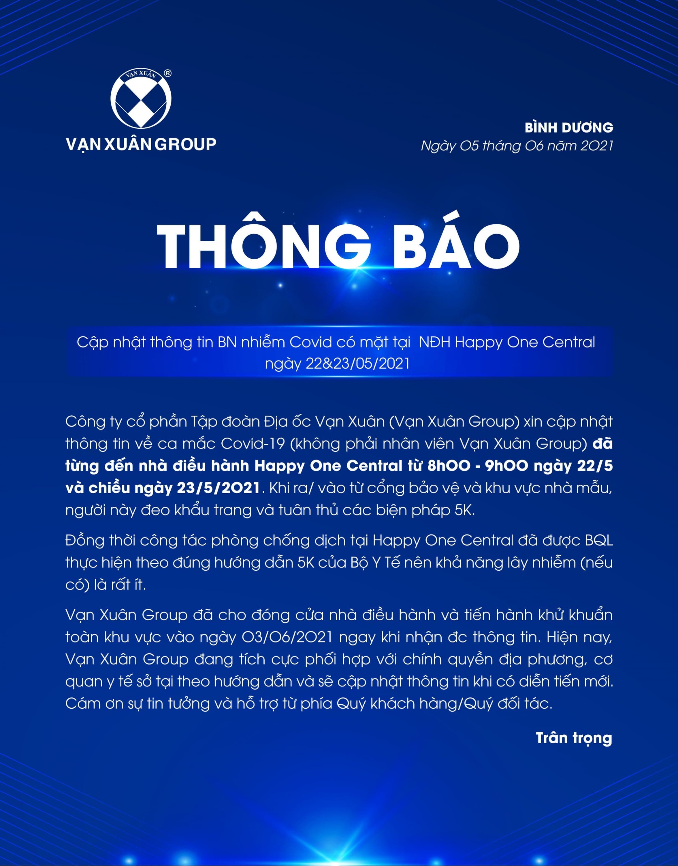 THÔNG BÁO: CẬP NHẬT THÔNG TIN BN NHIỄM COVID CÓ MẶT TẠI NĐH HAPPY ONE CENTRAL NGÀY 22&23/05/2021